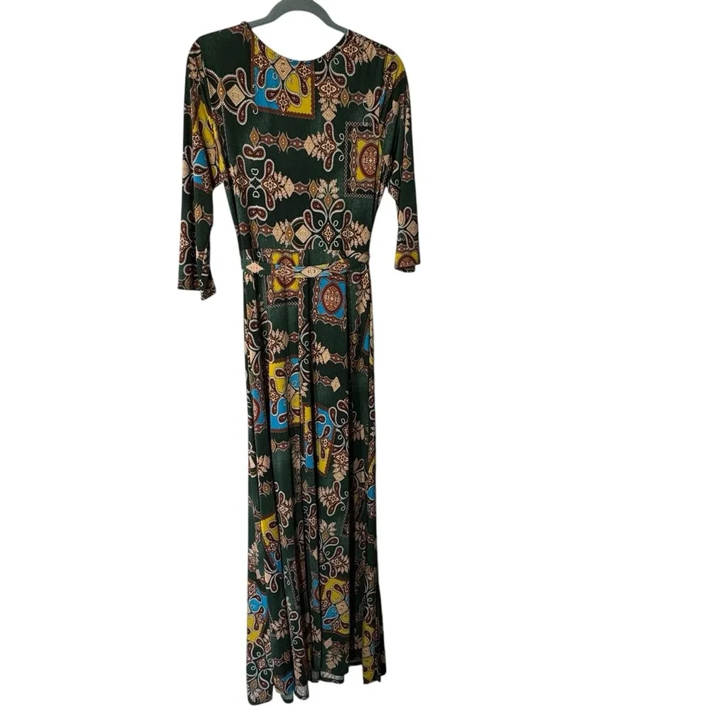 Janette John 3:16 Dress Women L Maxi 3/4 sleeve Floral Paisley‎ long stretch